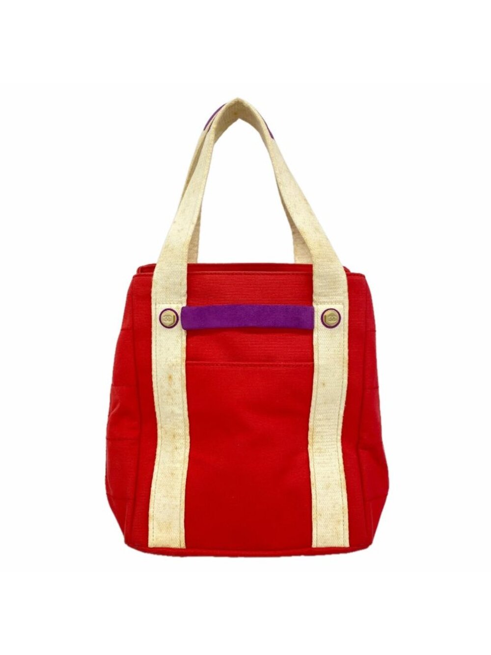 Chanel Tote Bag Choco Bar Canvas Red Champagne Gold